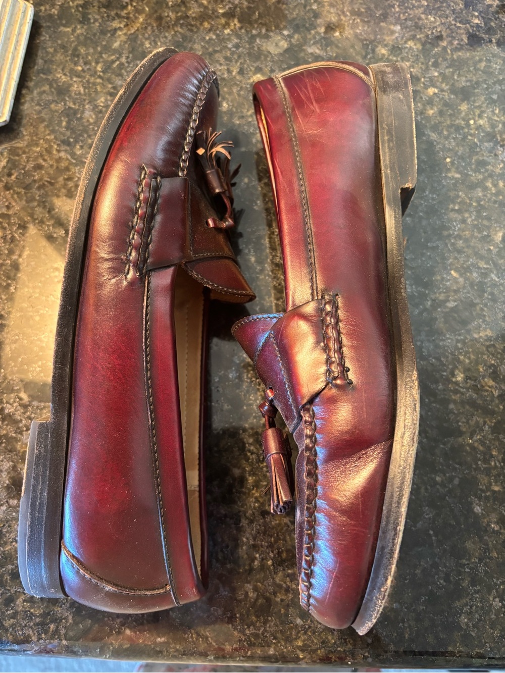 Cole Haan Men's Burgundy Leather Tassel Loafers - Picture 4 of 5